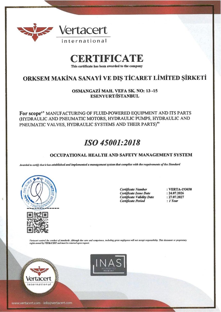 ISO 45001:2018 Occupational Health and Safety Management System certificate