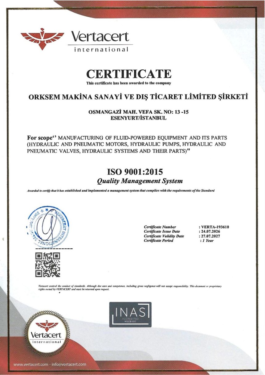 ISO 9001:2015 Quality Management System certificate